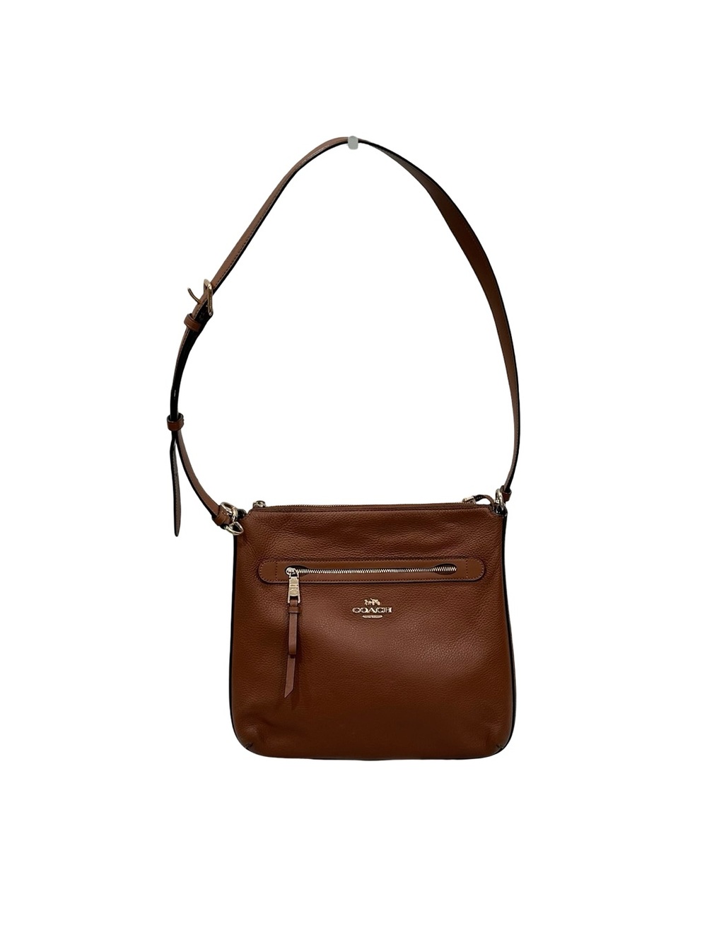 Coach Mae File Pebbled Leather Crossbody Bag Brown Zip Pocket Adjustable Strap - Picture 2 of 11